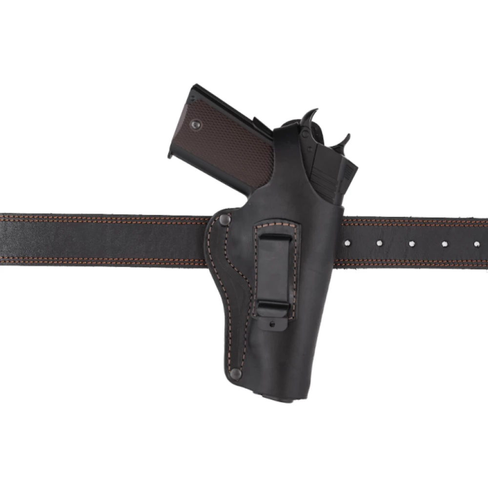 Кобура Colt 1911 поясна + прихованого внутрішньобрючного носіння не формована з кліпсою (шкіра, чорна)