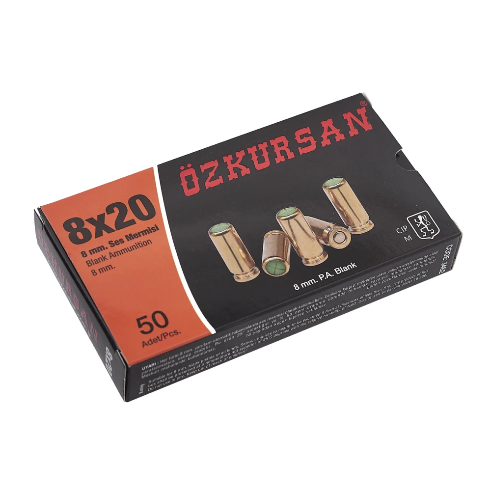 Патроны холостые 8мм /50шт/ Ozkursan для стартового, сигнального, шумового травматического газового револьвера